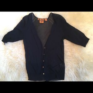 Tory Burch Sheer Navy Cardigan sz M
